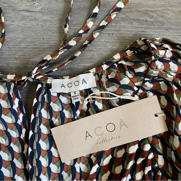 ACOA Puff Sleeve Mini Dress NEW Stretch Earth Tones Party - Picture 2 of 11